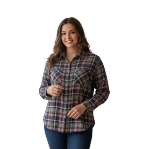 Westport/Dressbarn Women’s Pink/Gray Plaid Button Down Shirt W/Front Pockets.1X
